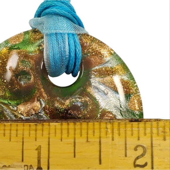 ART GLASS PENDANT NECKLACE ROPE CIRCLE HEART SWIRL GLITTER HANDMADE - Picture 4 of 15